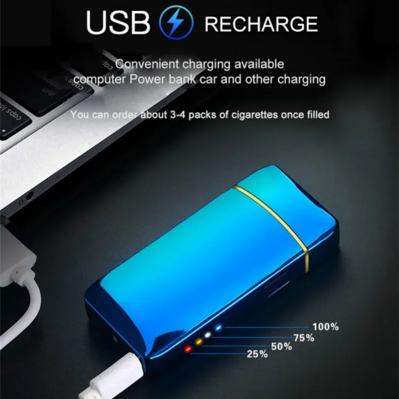 Encendedor eléctrico de Metal a prueba de viento, encendedor USB recargable de Plasma sin llama de doble arco, encendedores con Sensor táctil y pantalla LED