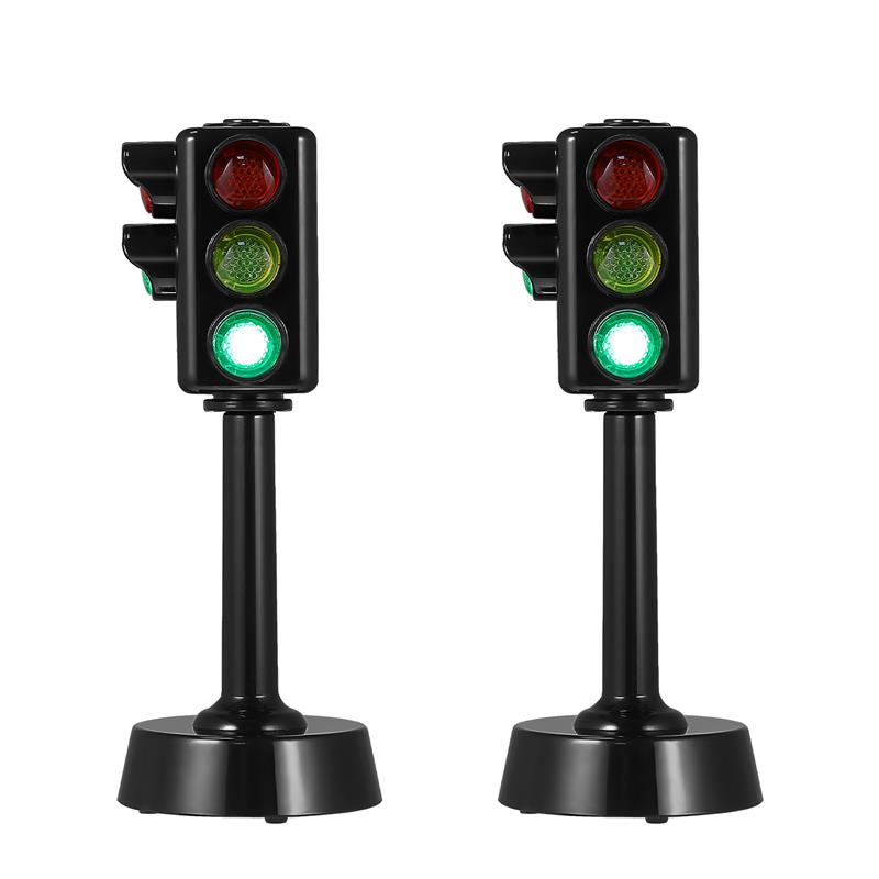 2Pcs Traffic Signal Lamps Traffic Light Toy Educational Model For Road Signs Awareness Learning Aid With Round Base Dual Sides