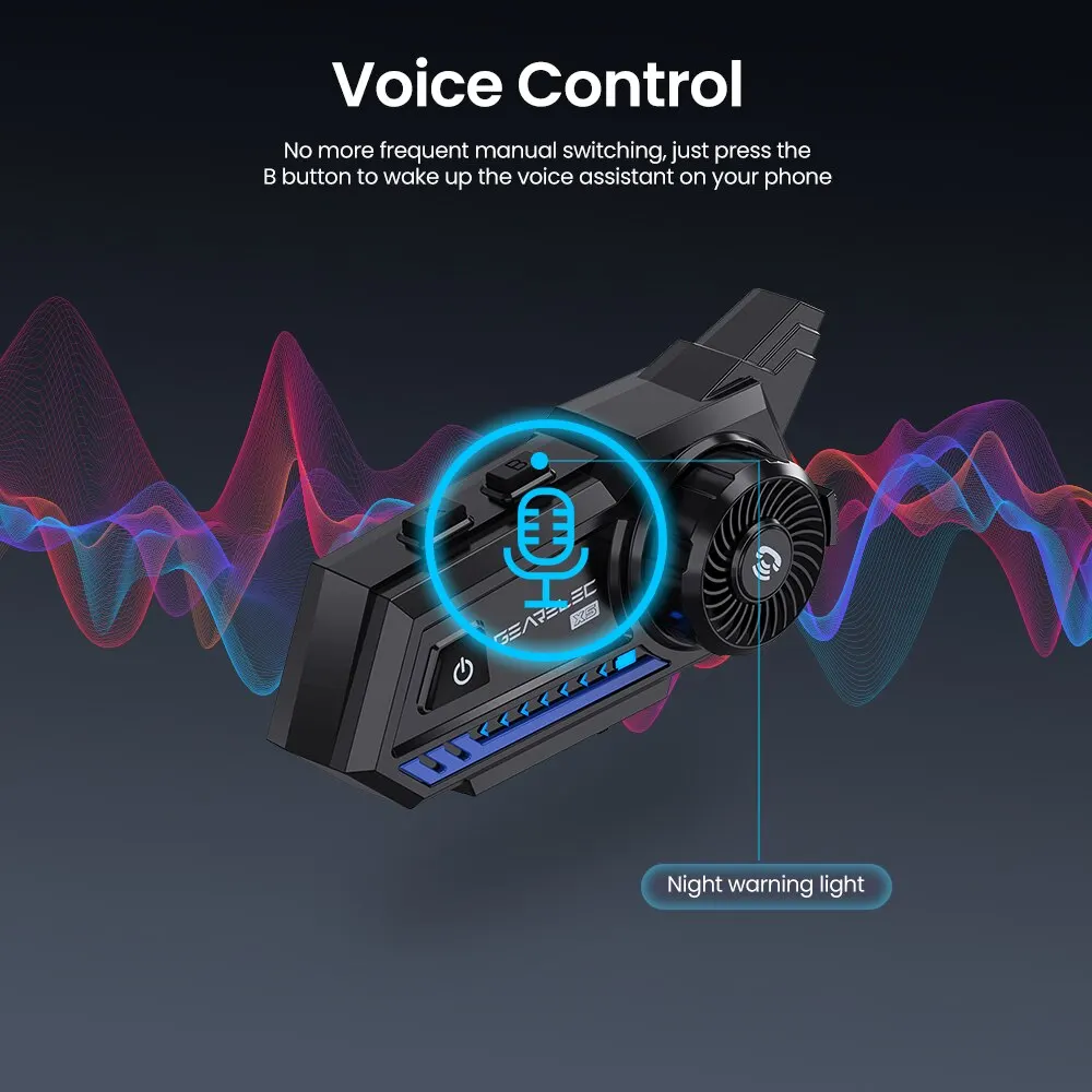 GEARELEC-auriculares inalámbricos X5 para casco de motocicleta, cascos impermeables con Bluetooth 5,2, Control de voz, reducción de ruido, Radio FM, luz de advertencia
