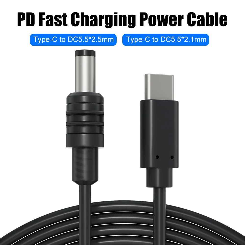 Cabo de carregamento rápido PD65W 3A 1.5m Tipo C para DC5525 20V Adaptador para Dell Asus Notebook TS100 TS101 Pine64 Ferro de solda