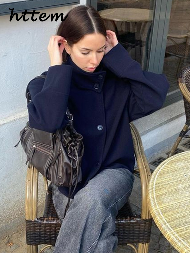 Casual Women's Short Woolen Coats Loose Lapel Single-breasted Long Sleeve Thick Jacket 2025 Autumn Winter Lady Elegant Outwear