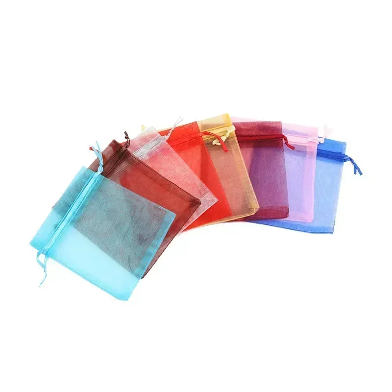 100pcs Colorful Organza Drawstring Bag Jewelry Packaging Bags Wedding Gift Storage Drawstring Pouches 7x9cm String Bag
