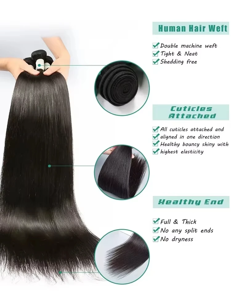 30 32 pouces os droit Bundle cheveux humains 100% non transformés cheveux Remy crus 3 4 paquets Extension brésilienne Machine Double trame