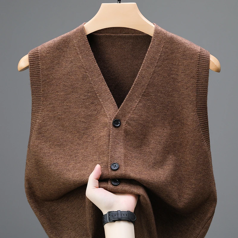 Único breasted pulôver 2024 outono sem mangas coletes homens camisola de trabalho de malha masculino colete jumper pullovers roupas masculinas