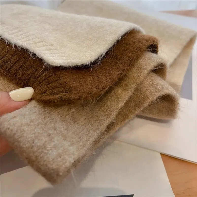 Quente malha magro pescoço cachecol feminino moda inverno sólido macio cashmere fio de lã estilo coreano casual viagem bufanda echarpe