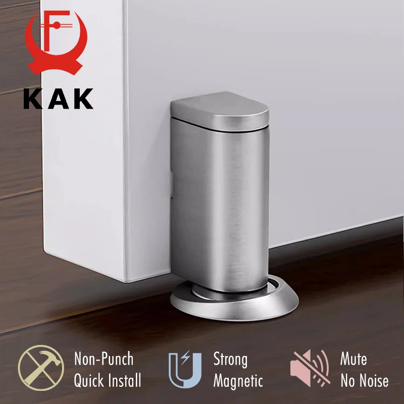 Kak rolha de porta invisível ajustável batente de porta magnética com adesivo não-perfurador à prova de vento suporte de porta escondido liga de zinco hardwar