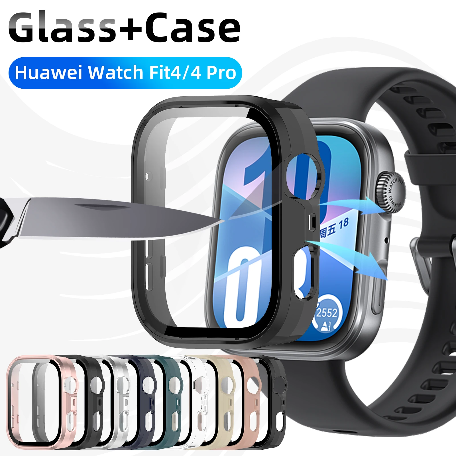 Стекло + чехол для Huawei Watch Fit 4/4 Pro, защитное стекло из закаленного стекла и жесткий защитный бампер для ПК, аксессуары для Huawei Fit4