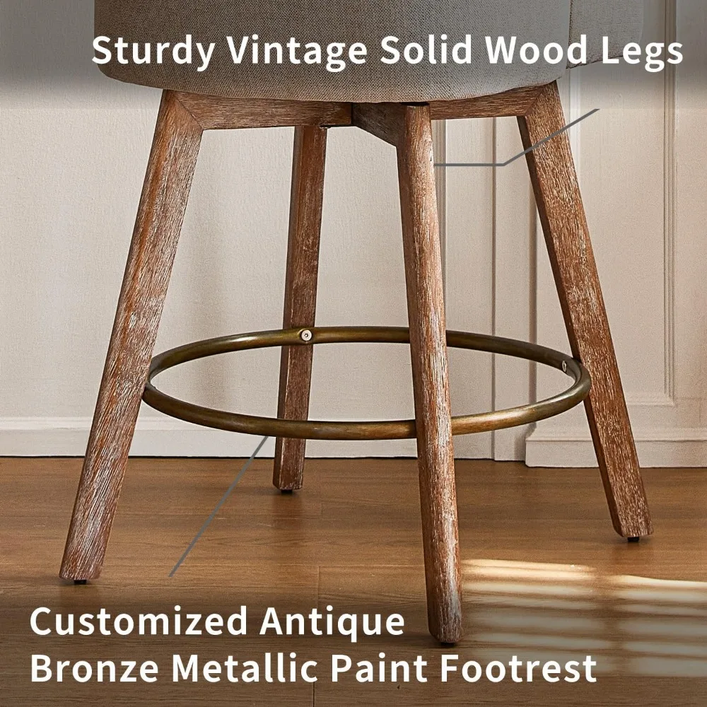 Set of 3 Mid-Century Modern Bar Stools – 26" Counter Height, 360° Swivel & Solid Wood Legs, Wrap-Arm Design​