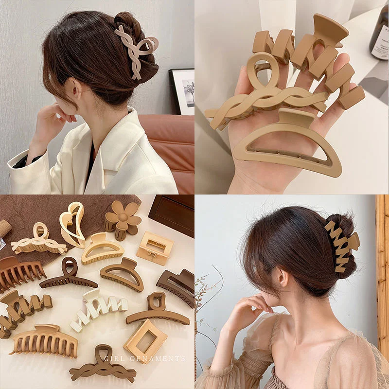 Phụ Nữ Vuốt Tóc Kẹp Hàn Quốc Cà Phê Màu Be Acrylic Lớn Vuốt Tóc Kẹp Tóc Hình Học Barrettes Cua Gái Mũ Phụ Kiện Tóc