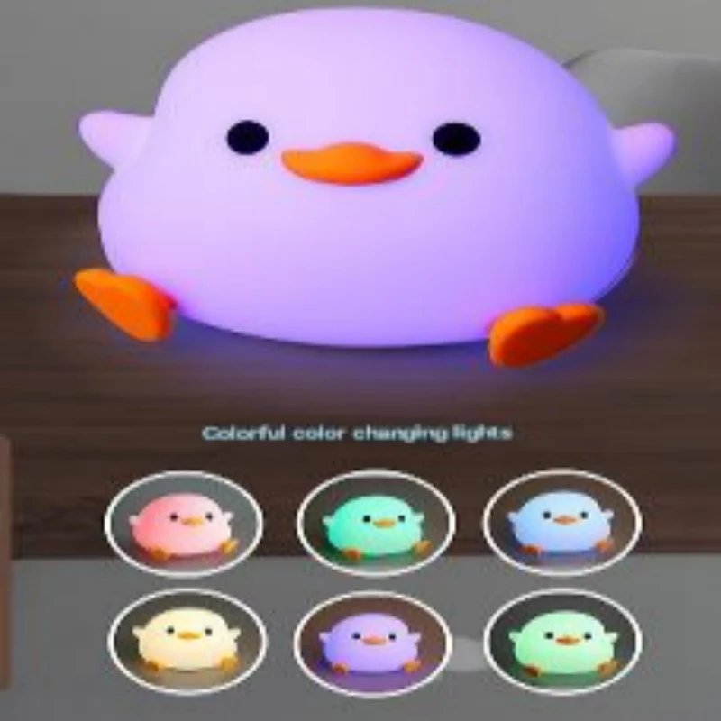 Luz LED nocturna con bonito pato, lámpara de silicona con animales de dibujos animados, variable, 7 colores, recargable por USB, regalo de cumpleaños