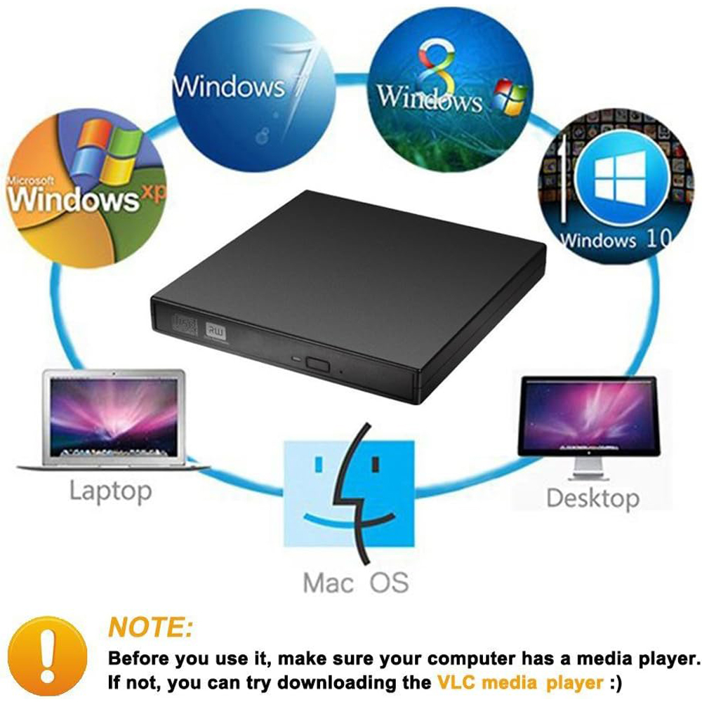 External CD-RW Drive / Writer Player External CD DVD Drive DVD-RW Burner Read USB 2.0 Slim Protable For Laptop Notebook PC