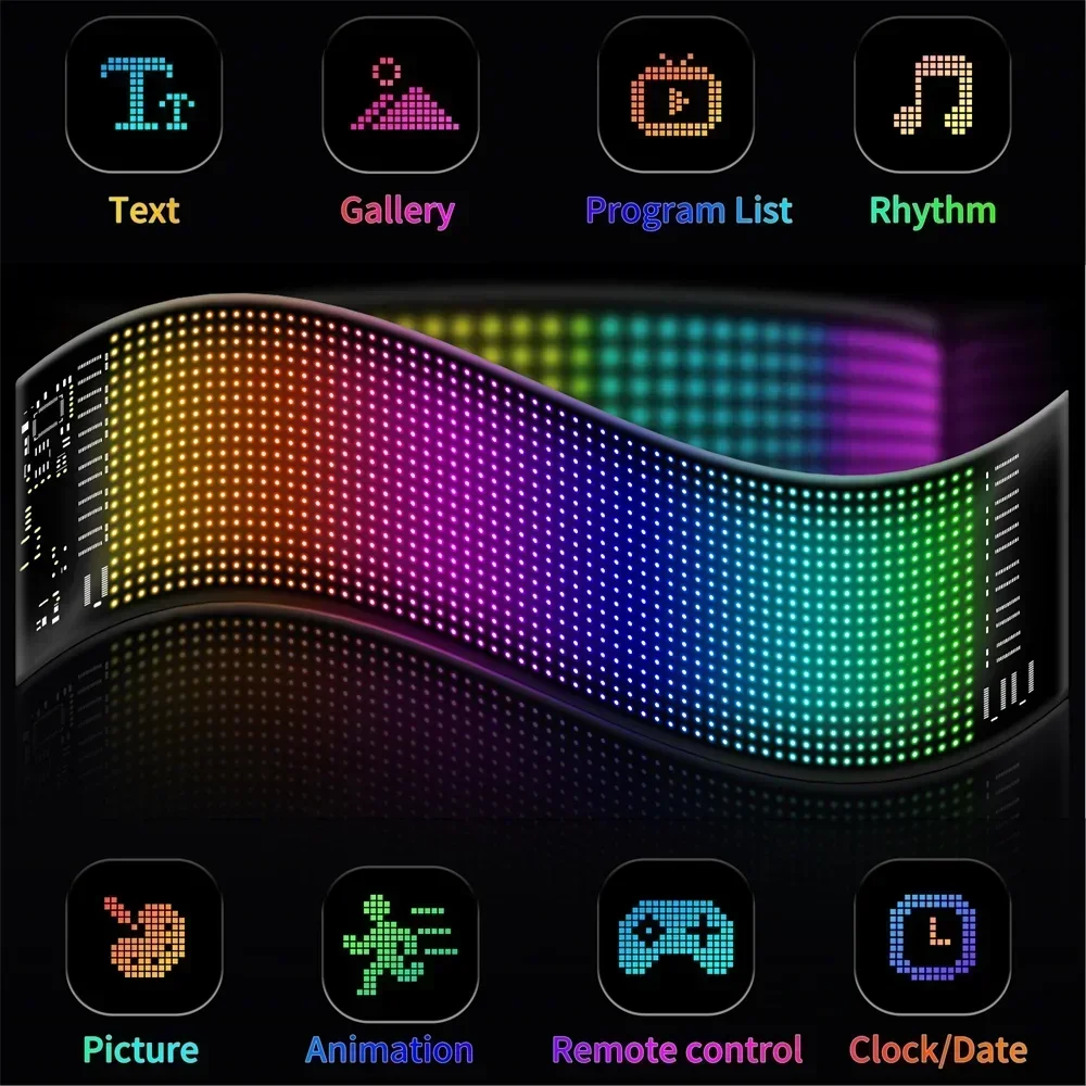 ピクセルマトリックスLEDディスプレイパネル,フレキシブルカーグラフィティ,RGB,スクロールテキスト,アニメーションショップリマインダー,Bluetoothライト,2 in 1