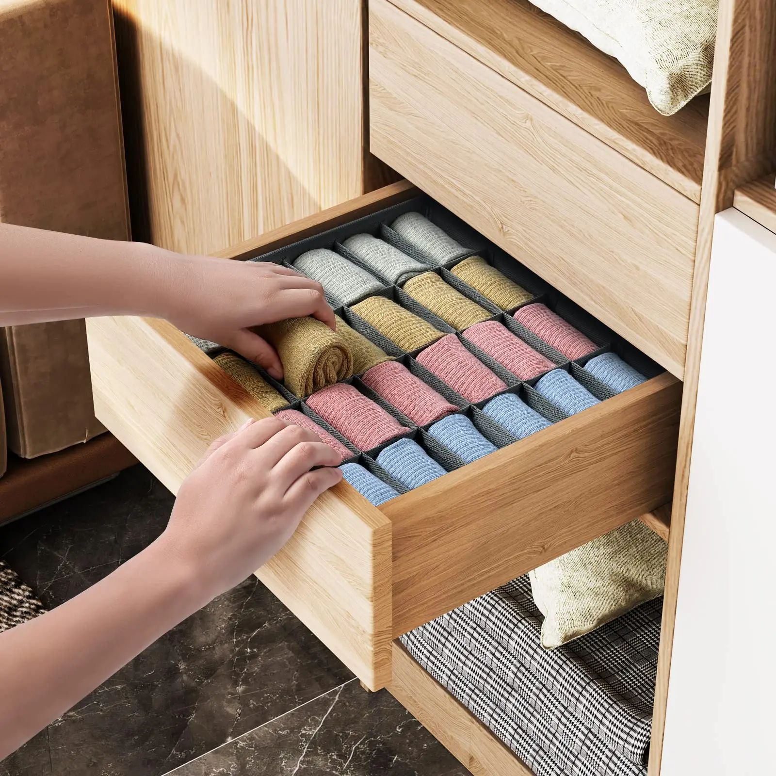 Organizzatore per cassetti per calzini Divisori per biancheria intima 24 supporti per organizer per armadio a celle per riporre calzini, fazzoletti, cravatte, cinture