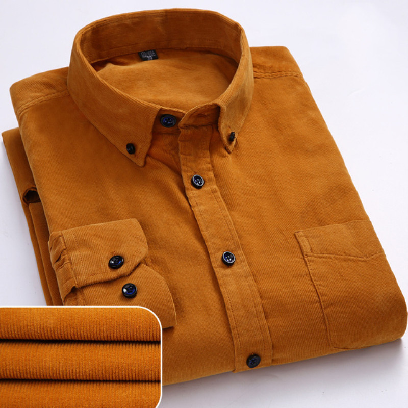 Maat S-7XL Heren Corduroy Overhemd Lange Mouw Katoen Casual Regular Fit Zacht Comfortabel Formele Overhemden Blouse Herenkleding