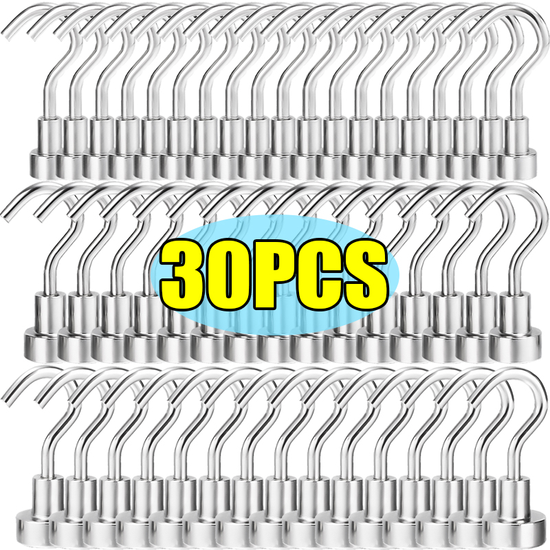 30/1x ganchos magnéticos fuertes montados en la pared, gancho magnético de Metal resistente para cocina, baño, almacenamiento, llaves, abrigo, tazas, colgador colgante