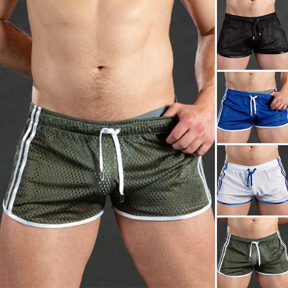 Pantalones cortos deportivos de verano para hombre, Shorts holgados de malla hueca con cordón, cintura elástica, secado rápido, para correr, gimnasio, vacaciones y playa