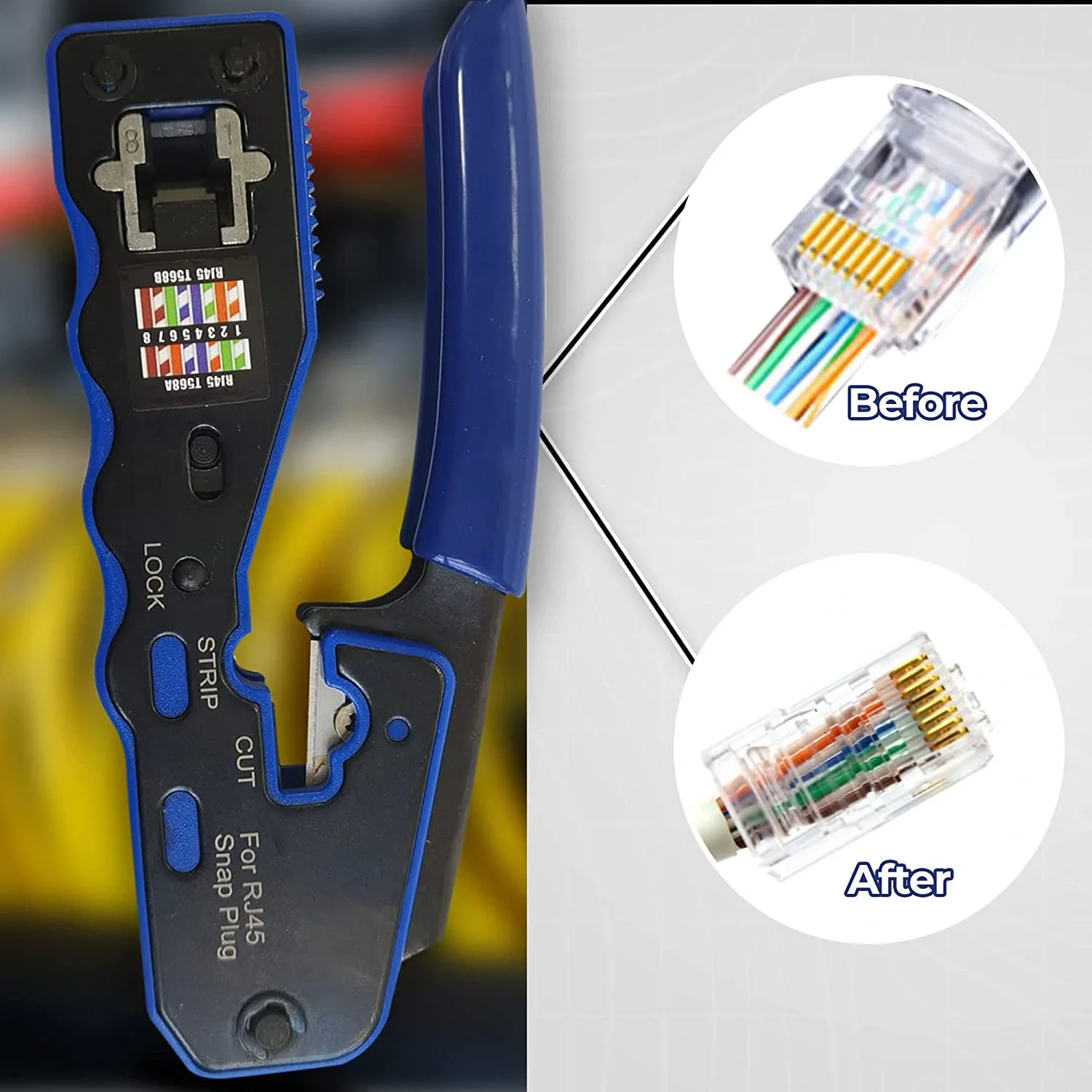 ZoeRax RJ45 Crimp Tool Pass Through Crimper Cutter voor Cat6a Cat6 Cat5 8P8C Modulaire Connector Ethernet Alles-in-een Draad Tool