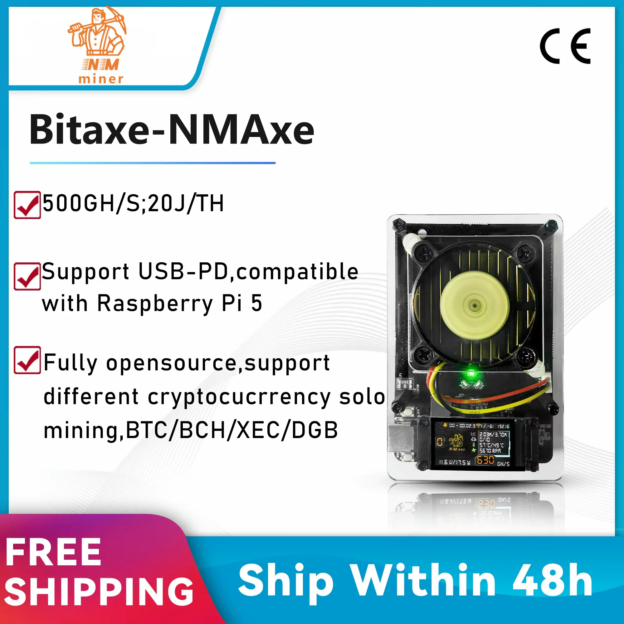 NMAxe Bitaxe BTC NMMiner Oficjalny Ultra BM1366 ASIC Solo Lottery Miner 500Gh/s W pełni open source do użytku domowego z pełnokolorowym wyświetlaczem