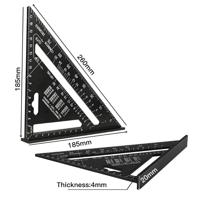 Herramientas de carpintería, regla Triangular, medidor de ángulo de aleación de aluminio, medición de velocidad métrica