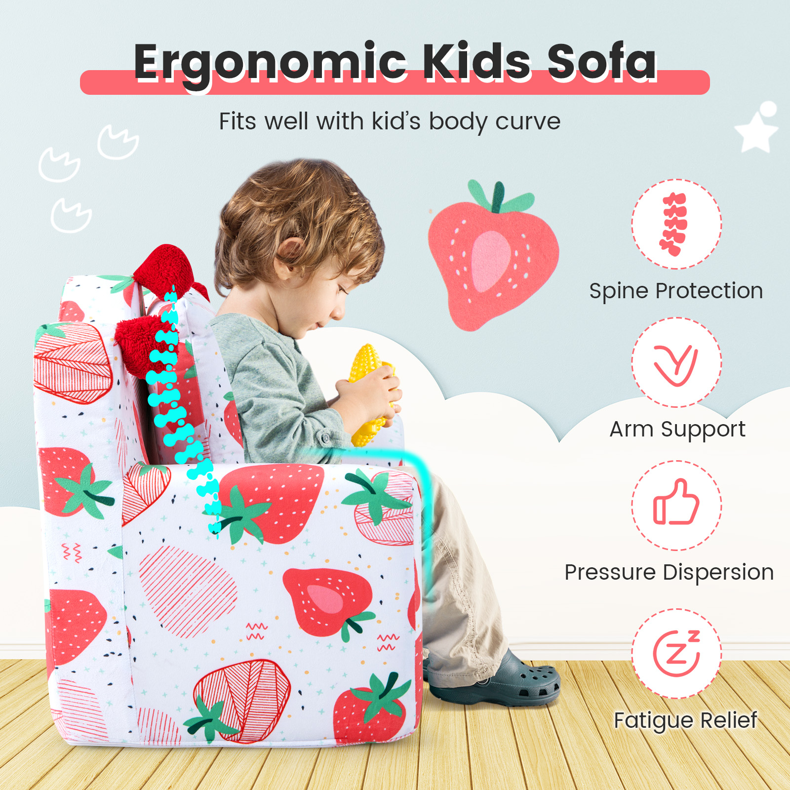 GOFLAME Sofa Foam Filled Armchair, Toddler Sofa Couch with High-density Sponge, Padded Pillow