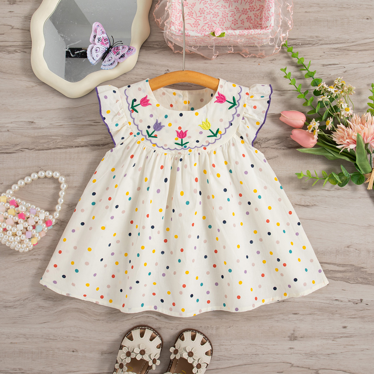 Baby Mädchen Kleid Sommer Bunte Polka Dot Blume Stickerei Mädchen Prinzessin Kleid Nette Mädchen Strand Kleider