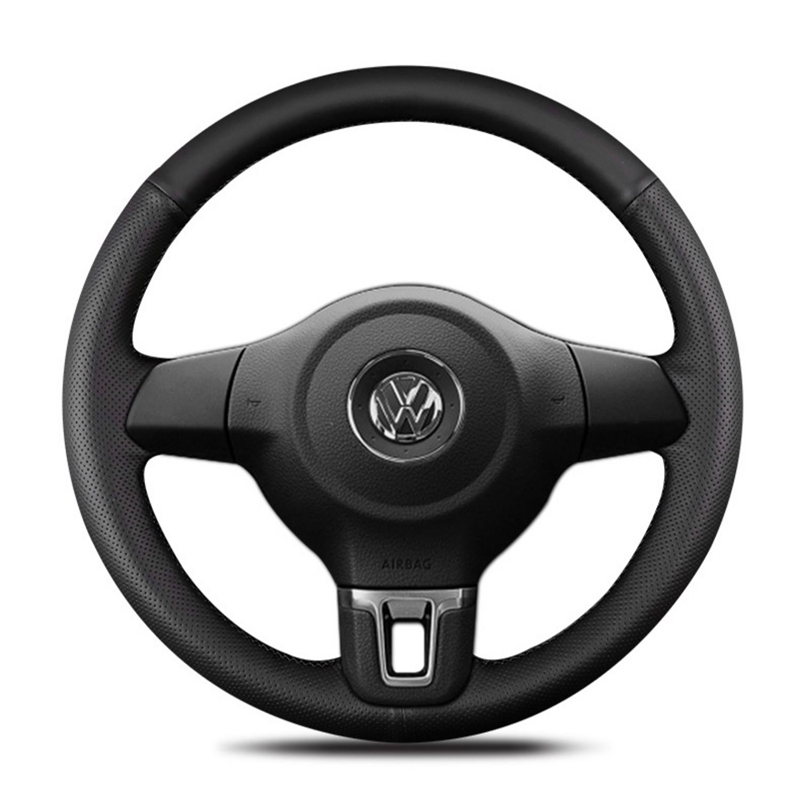 DIY de cuero Artificial negro protector para volante para Volkswagen Golf 6 Mk6 VW Polo Sagitar Bora Santana Jetta Mk6 transpirable