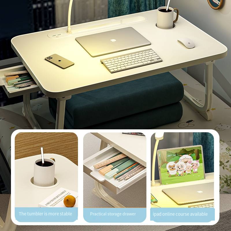 Laptop Desk for Bed Lap Desk with LED Desk Ligh, Laptop Bed Tray Table, Foldable Lap Tablet Table with Storage Drawer
