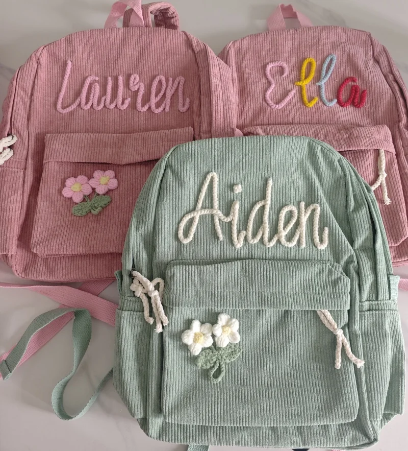 Mochila de veludo artesanal personalizada com seu nome, mochila casual, clássico neutro, portátil para campus, bolsa super macia