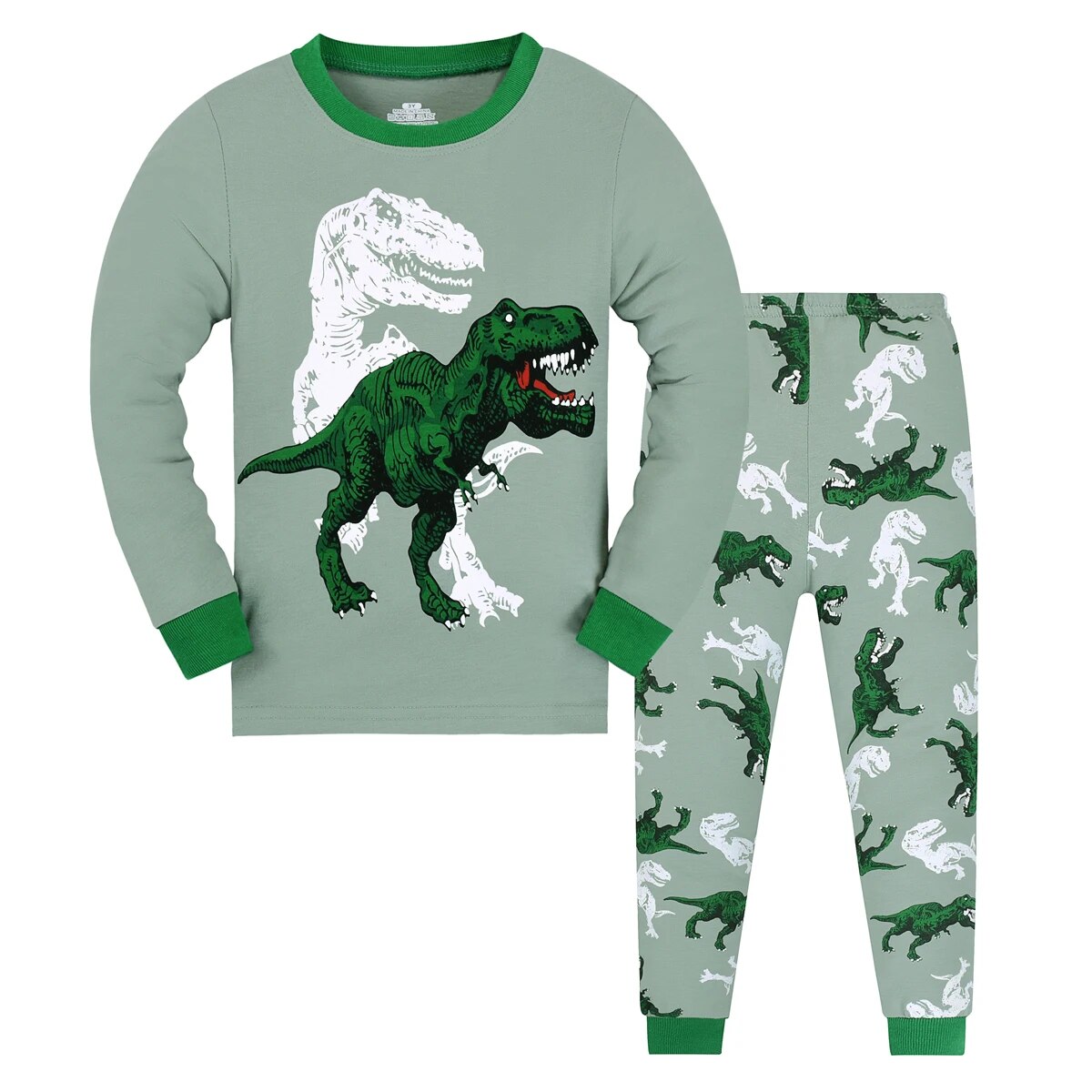 Pigiama per bambini, set top e pantaloni a maniche lunghe con motivo dinosauro T-rex, comodo set pigiama casual, abbigliamento da casa per ragazzi
