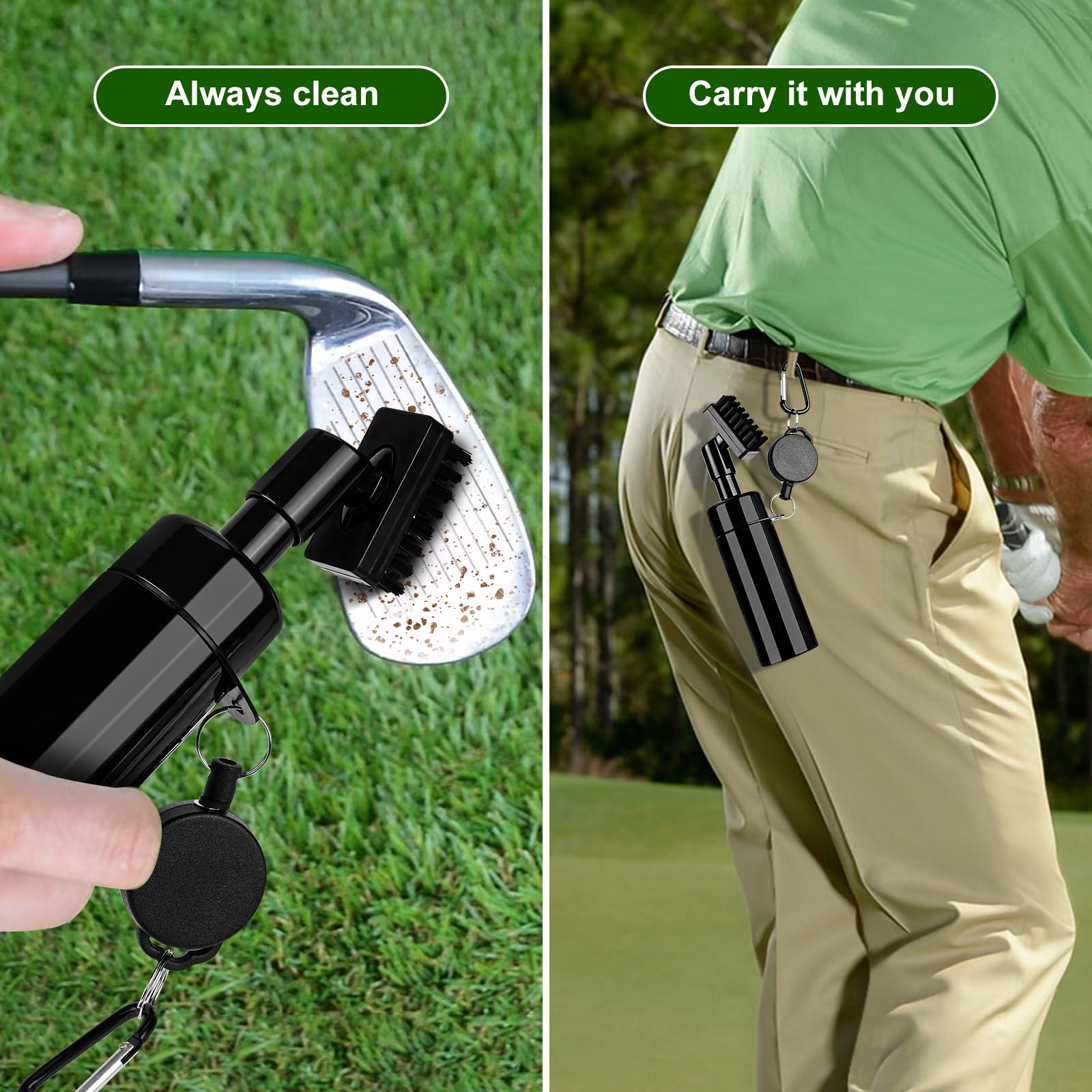 Cepillo de limpieza para cabeza de palo de golf, para ranuras en forma de U y en forma de V con hebilla retráctil