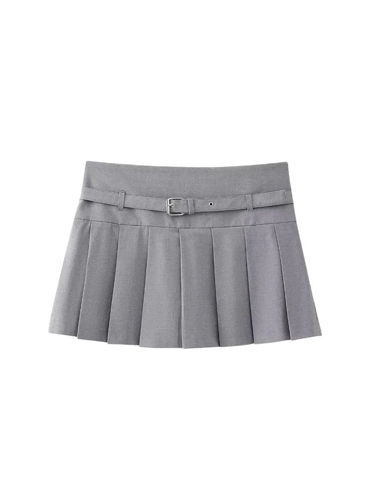 Saias curtas plissadas para mulheres, com cinto, zíper lateral, cintura média, saia feminina, moda