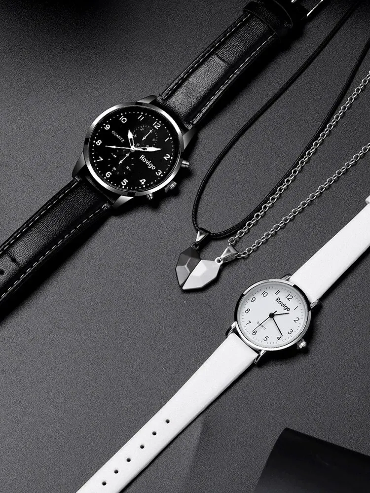 4 pçs moda versátil criativo personalizado homem e mulher casal relógio de quartzo com amor pingente colar combinação conjunto