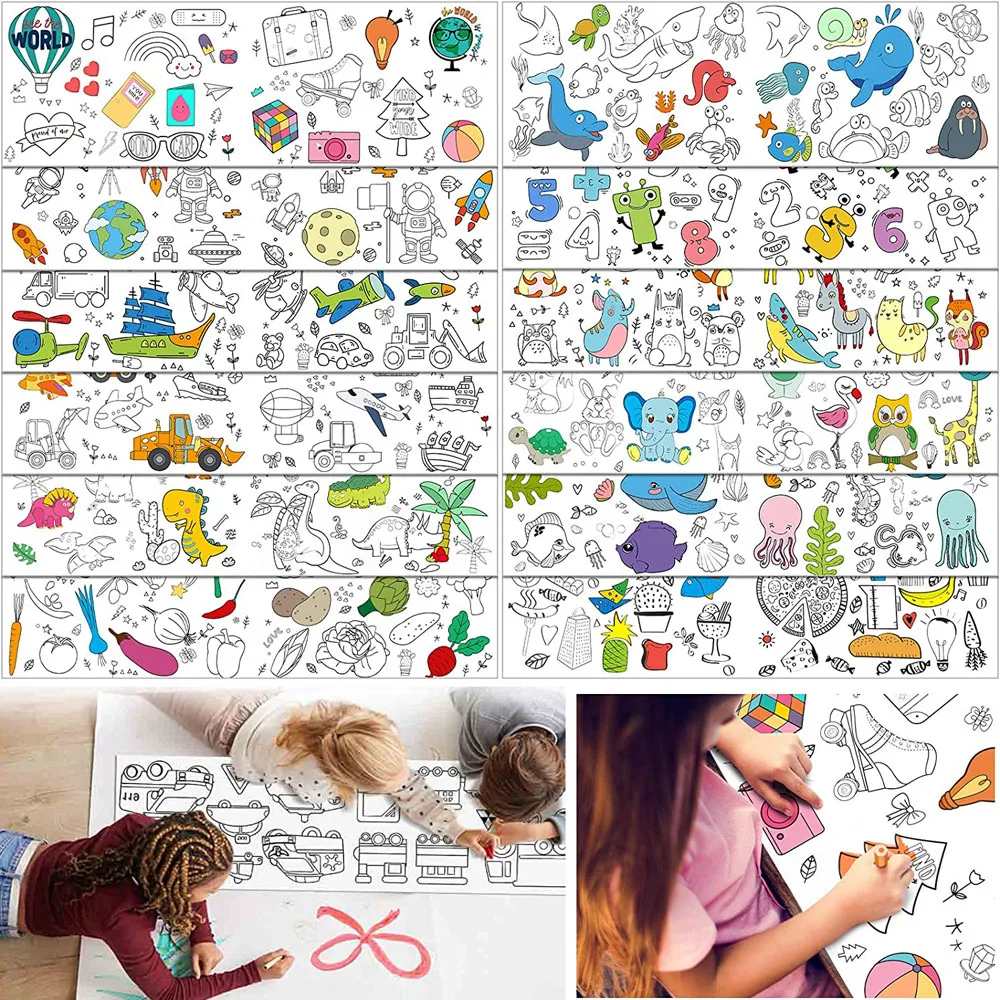 เด็กระบายสีกระดาษม้วนสําหรับเด็กเด็กวาดม้วนวาดบนพื้น DIY ภาพวาดสีบรรจุกระดาษ