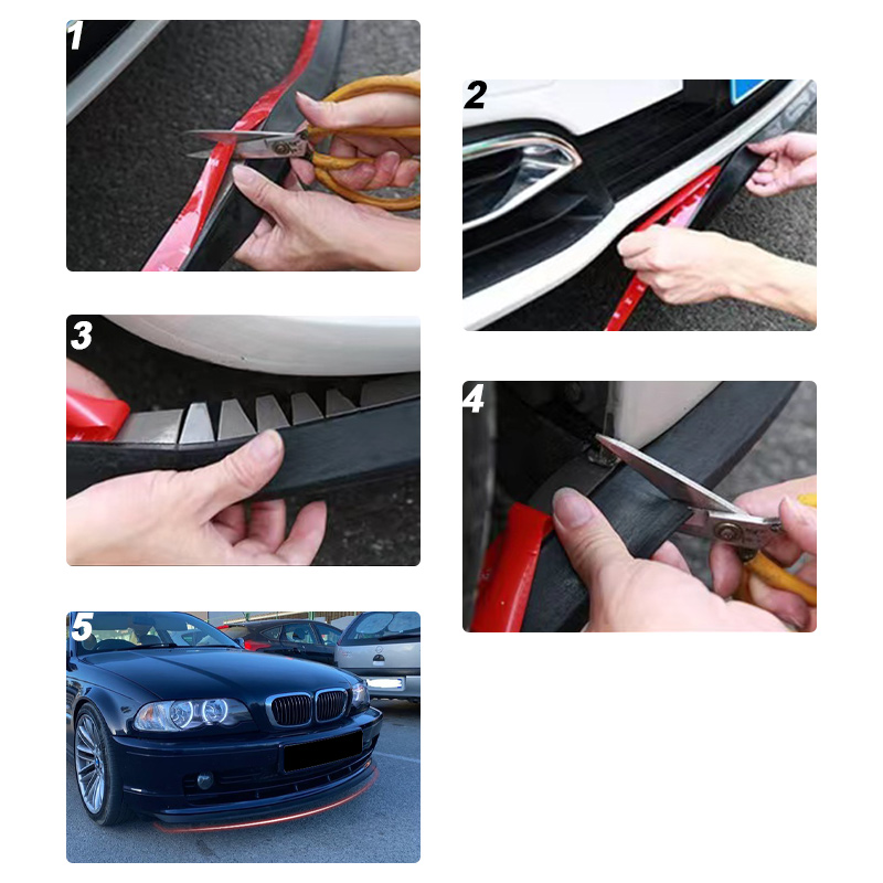 Uniwersalna gumowa listwa ochronna na przedni zderzak samochodowy 2,5 m / 98,43 cala, czarna listwa ochronna na zderzak, listwa progowa boczna samochodu, bezpośredni montaż.