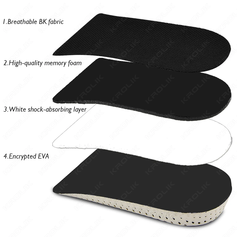 Height Increase Half Shoe Insoles Heel Insert Sports Shoes Pad Cushion Arch Support Unisex 2-5 CM Invisible Heighten Sole Insole