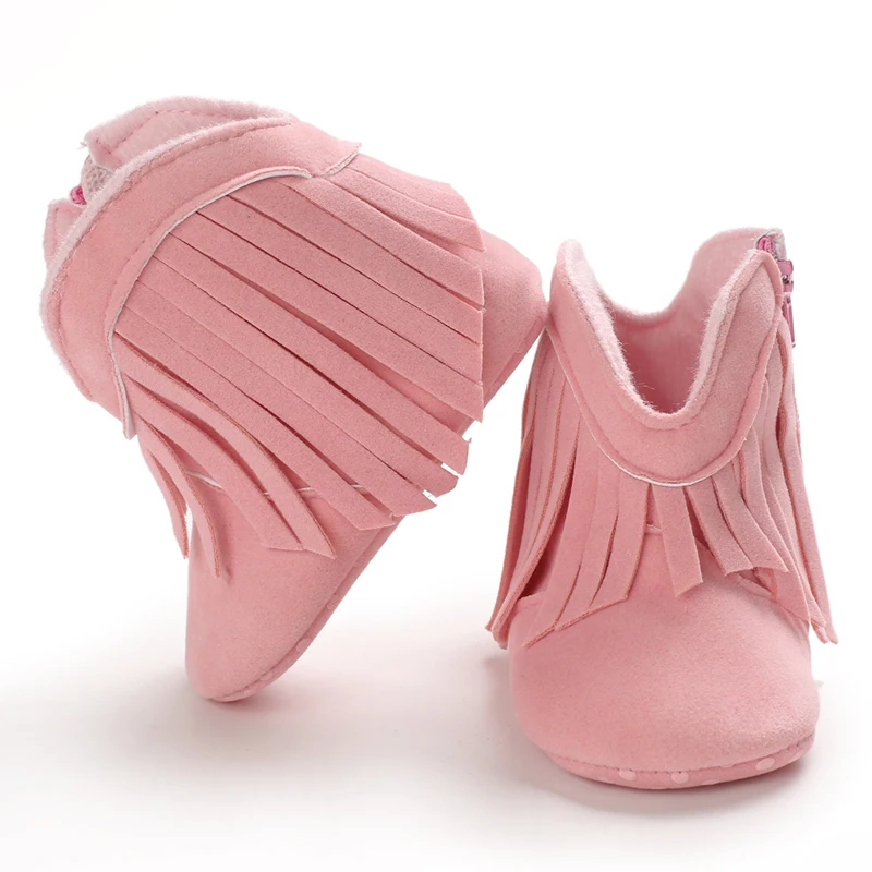 Botas de neve grossas para bebês de inverno com pelúcia, sapatos de algodão peludo rosa fofos, quentes e antiderrapantes, confortáveis, sapatos de caminhada para bebês