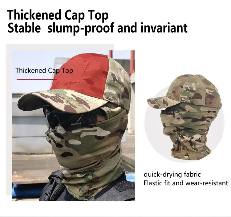 Pasamontañas táctico, gorras de béisbol, conjunto de máscara facial completa para hombre, gorra Snapback de verano para el sol, pasamontañas de camuflaje para caza al aire libre