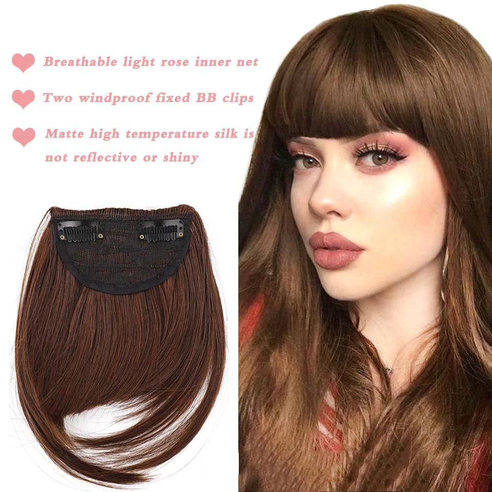 สังเคราะห์ผู้หญิงผมสั้นตรง Bangs สีน้ําตาลสีดําสีแดงปลอมผมคลิปใน Hairpieces สําหรับสีดําไฟเบอร์ทนความร้อน