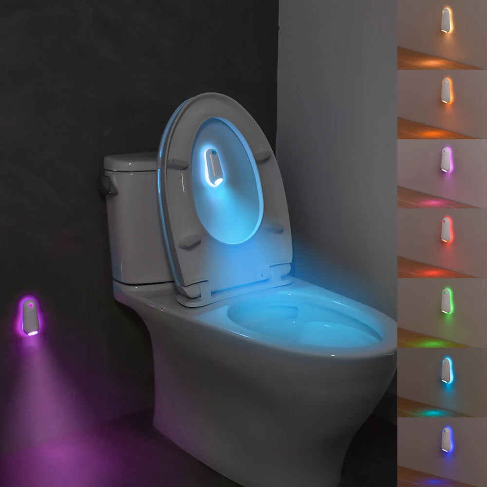 Luz nocturna inteligente Toliet, lámpara con sensor de movimiento que cambia de 7 colores, luces LED para inodoro RGB degradadas, para baño, cómoda, noche