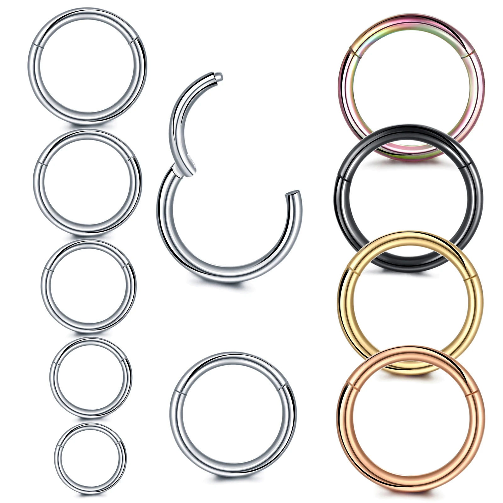 1 Máy Tính 316L Thép Không Gỉ Mũi Vách Ngăn Bấm Móc Phân Đoạn Vòng Mũi Treo Tường Môi Sụn Tai Tai Xoắn Phòng Thân bộ Trang Sức