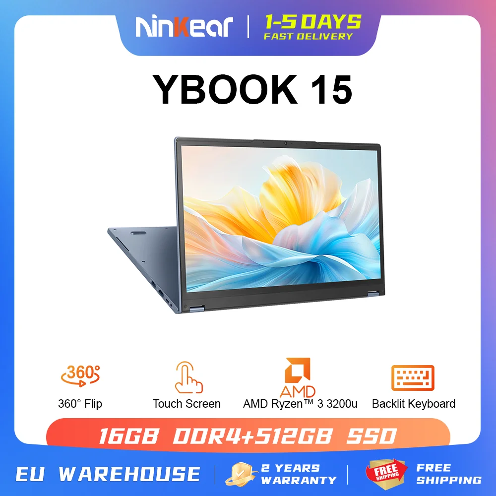 Ninkear 2 em 1 Laptop YBOOK 15 O melhor presente de Natal AMD ™   Ryzen 3 3200U 16GB DDR4 + 512GB SSD 15,6 polegadas com giro de 360 graus