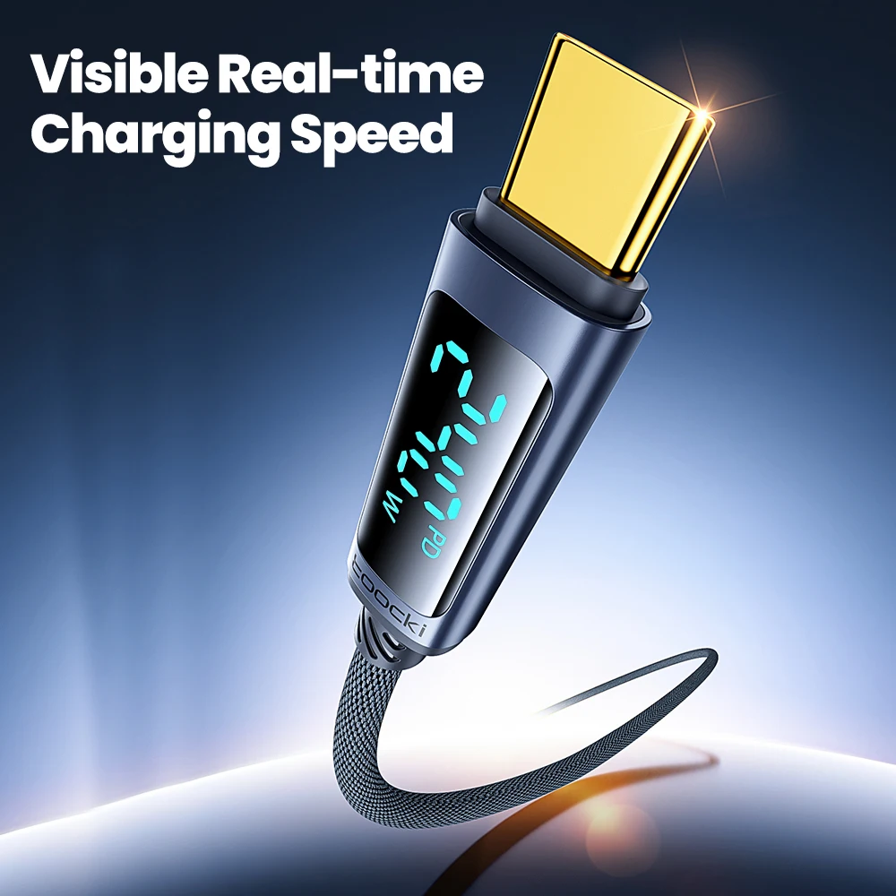 Toocki 240W USB C to USB C Cable LED Digital PD3.1 QC4.0 Fast Charging Dual C Cable for iPhone 15 Pro Macbook 480Mbps Data Cord