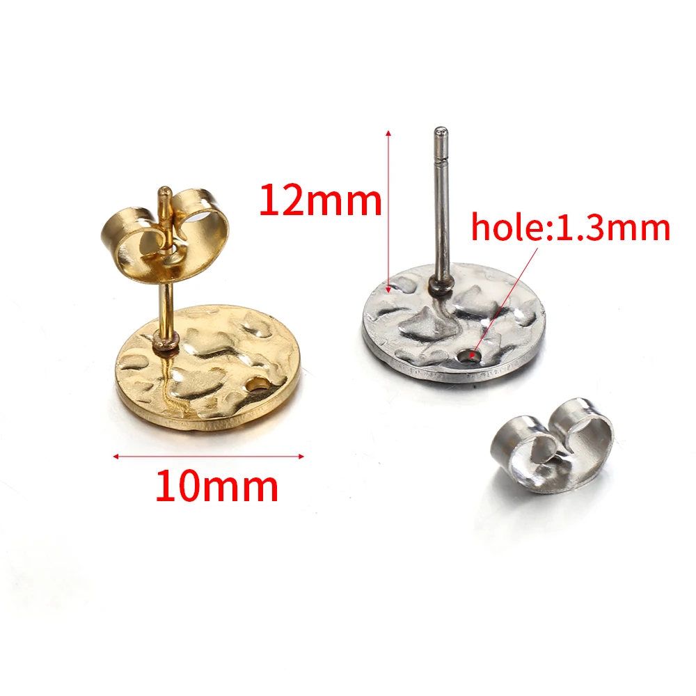 10 pçs/lote cor de ouro aço inoxidável em branco brinco studs base pinos com brinco plug orelha volta para diy jóias fazendo descobertas