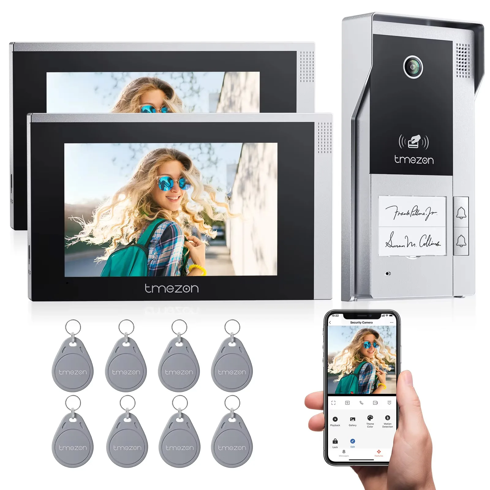 TMEZON 7 Inch Tuya App 1080P Wifi Smart Video Deurtelefoon Intercom Systeem met Bedrade Deurbel APP/Wachtwoord/kaart Swipe TouchScreen