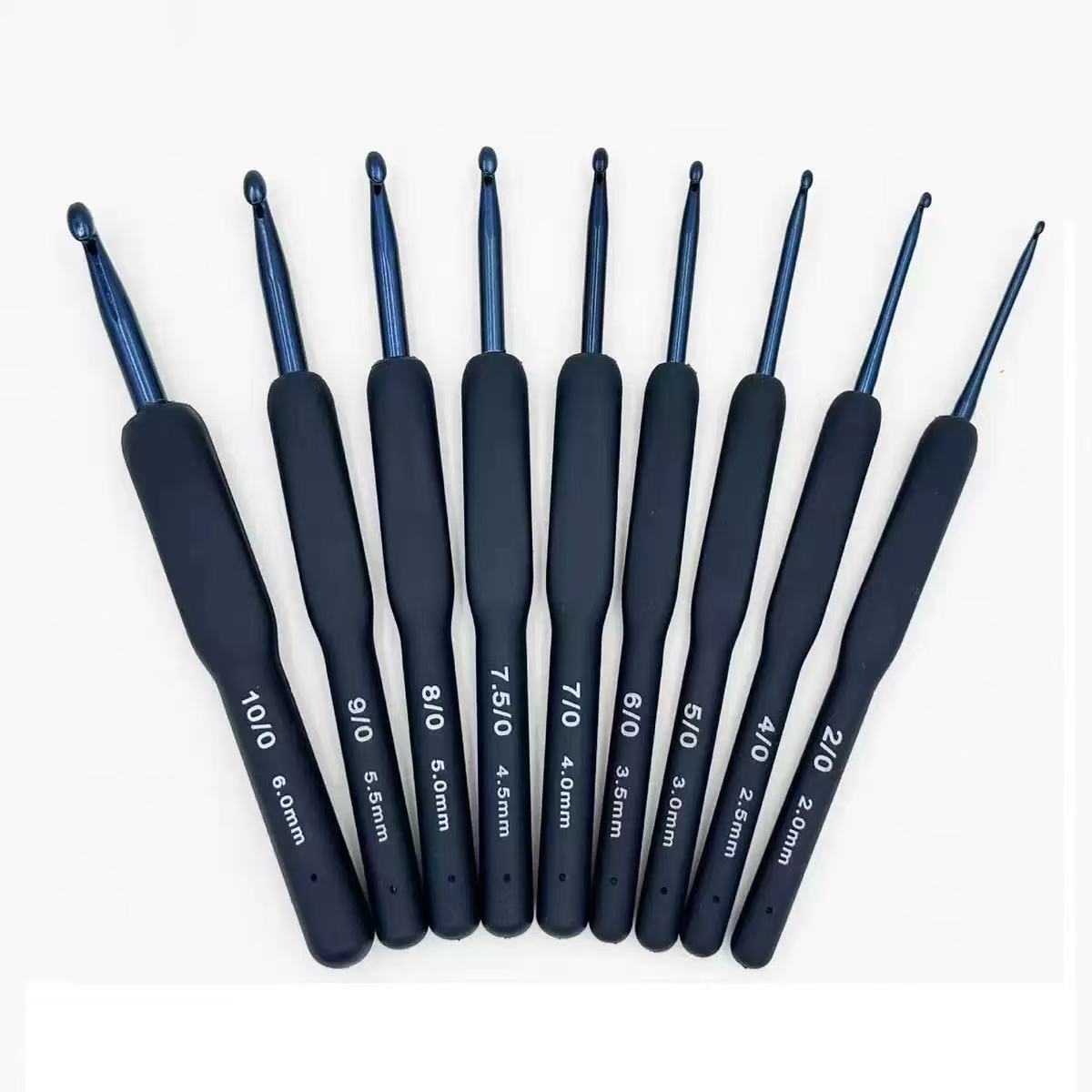 Neues gehäkeltes blaues Set mit weichem Griff, blaues Häkel-Set aus Aluminium mit Hakenkopf und 9 blauem Griff