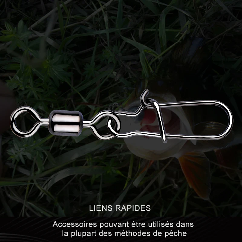 MEREDITH 50 pièces accessoires de pêche au brochet connecteur roulement à broche pivotant en acier inoxydable mousqueton hameçon leurre émerillons attirail