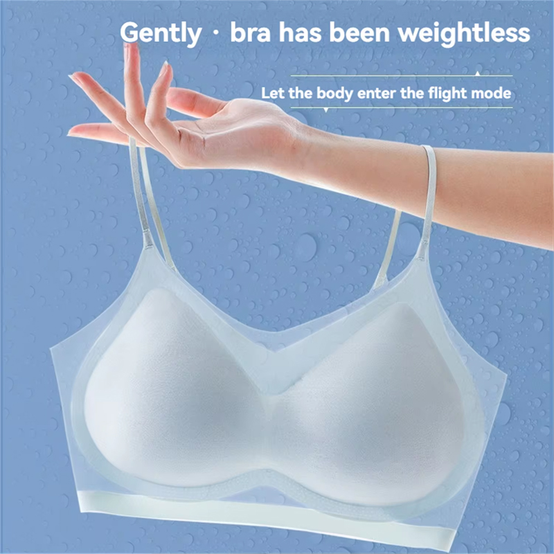 울트라 얇은 통기성 얼음 실크 탑 브래지어 여성의 Bustier 속옷 원활한 다시 홀터 조끼 랩 브래지어 작은 가슴 함께