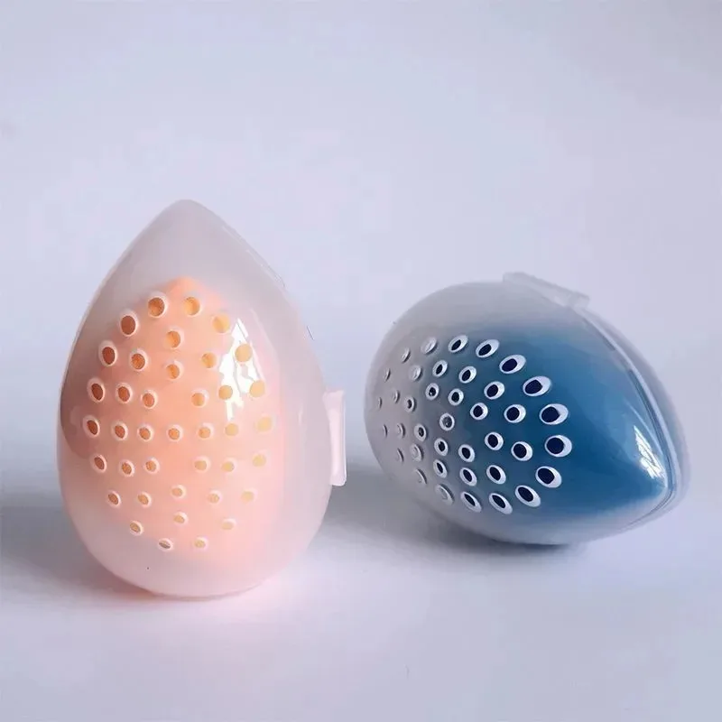 Empty Makeup Sponge Storage Box Plastic Egg Shaped Cosmetic Puff Organizer Rack Portable Makeup Blender Holder Stand Drying Box