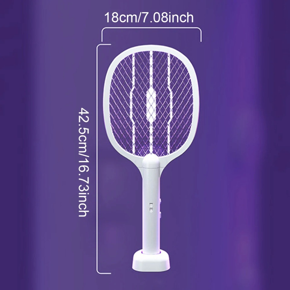 Handheld Electric Fly Swatter, Bug Zapper Racket, 2 in 1, USB Rechargeable, Mosquito Killer Lamp, Pest Control, 3000V