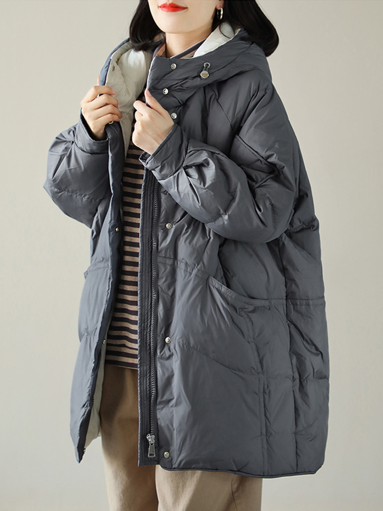 ฤดูหนาวลงเสื้อแจ็คเก็ตสตรีลําลองหลวมHoodedลงพายหนาเป็ดสีขาวลงเสื้อผู้หญิงลงเสื้อแจ็คเก็ตผู้หญิง